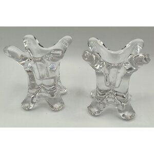 Vintage Clear Glass Candleholders Set Of 2 With Unique Shaped Design